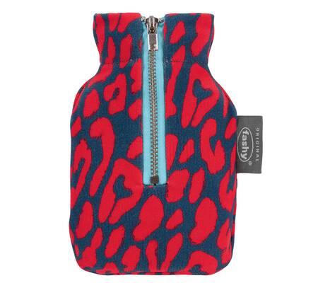 Taschenwärmer/ Wärmflasche mit coolem Leo-Bezug und Reißverschluss 0,3L Rot.40