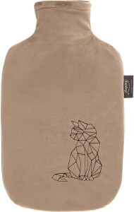 Fashy Wärmflasche, 2,0 L, "Katze" mit weichem Bezug und erhobener Steppung, Beige